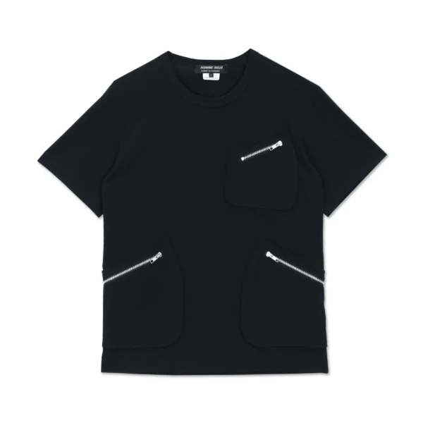 Cotton Jersey Patch Pocket Zip T Shirt Black