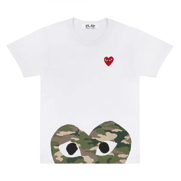 Play White T-Shirt With Camo Printed Half Heart