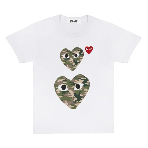 Play White T-Shirt With Camo Printed Small and Big Hearts